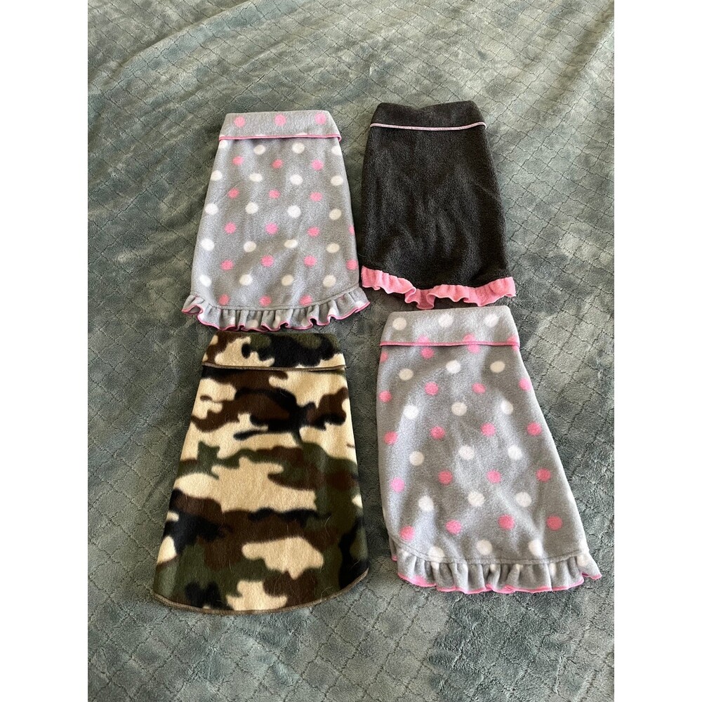I See Spot Fleece Dog Sweater Bundle Set of 4 Camo Polka Dot Ruffle Medium